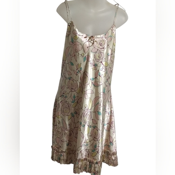 Enchanting Women's Polyester Cream Pink Chemise Slip Dress Large - Picture 1 of 7
